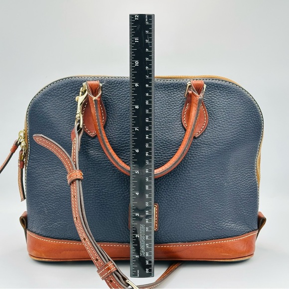 Dooney and Bourke Leather Pebble Grain Zip Zip Satchel Bag Navy Blue Brown - Picture 7 of 14